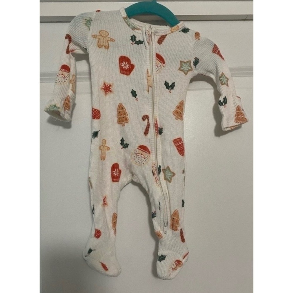 Angel Dear Christmas Gingerbread Santa Waffle Knit Bamboo Footed Sleeper 0-3M